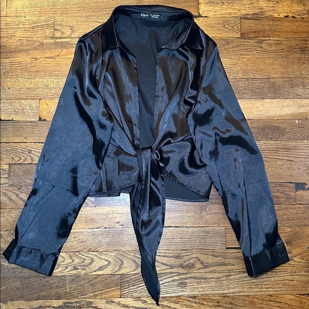 SHEIN Black Satin Blouse
